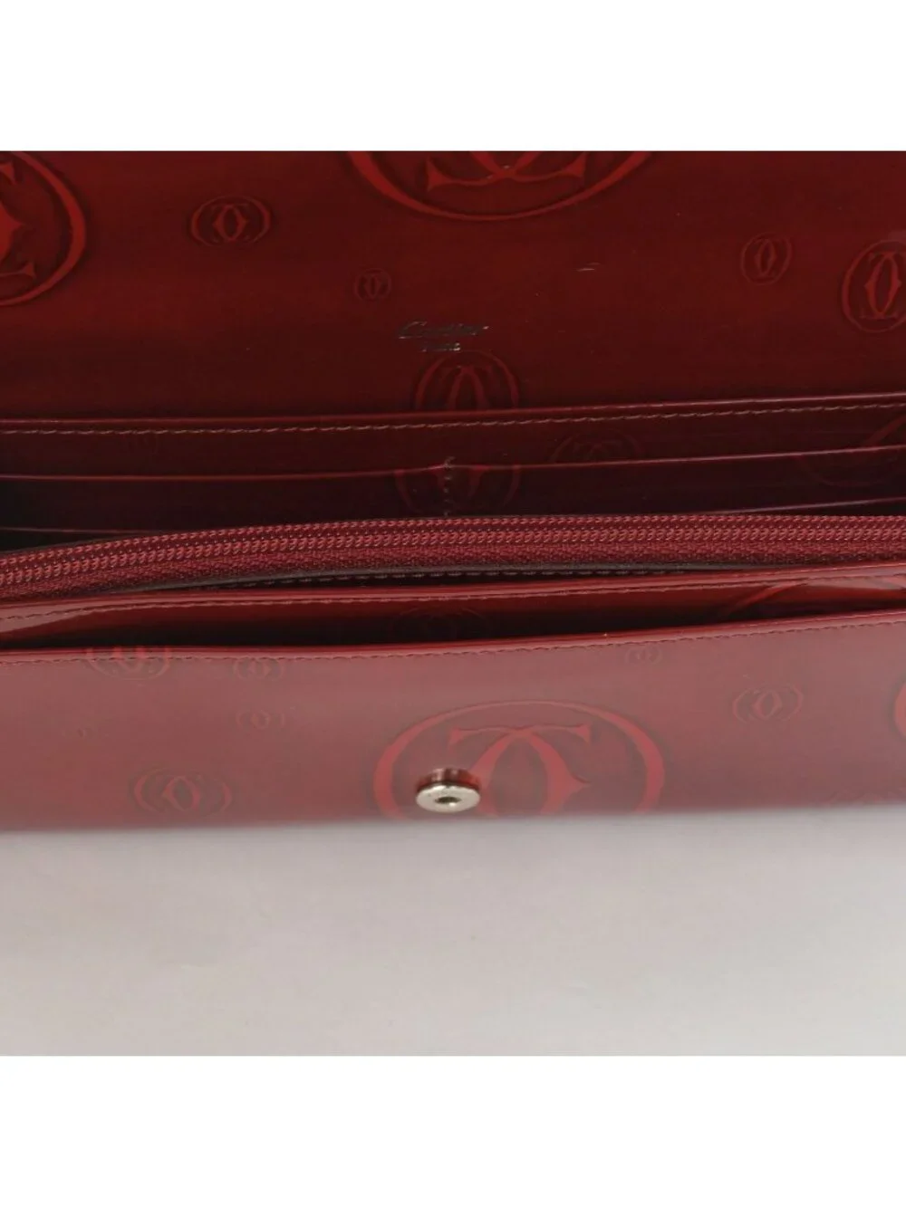 Cartier Wallet Double C Bordeaux Patent Leather Silver